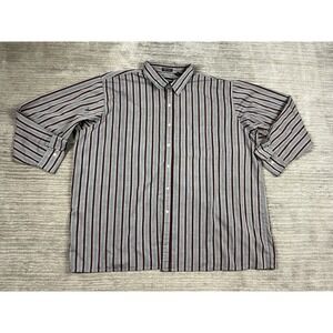Impressions International Button Up Shirt Mens 3X Gray Striped Longsleeve Casual
